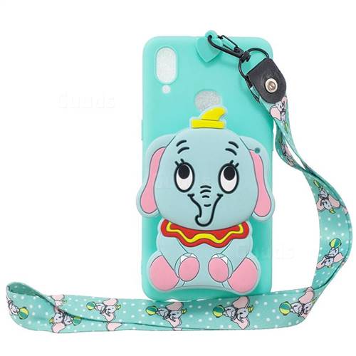 Blue Elephant Neck Lanyard Zipper Wallet Silicone Case for Samsung Galaxy A10s