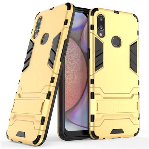 Armor Premium Tactical Grip Kickstand Shockproof Dual Layer Rugged Hard Cover for Samsung Galaxy A10s - Golden