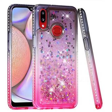 Diamond Frame Liquid Glitter Quicksand Sequins Phone Case for Samsung Galaxy A10s - Gray Pink