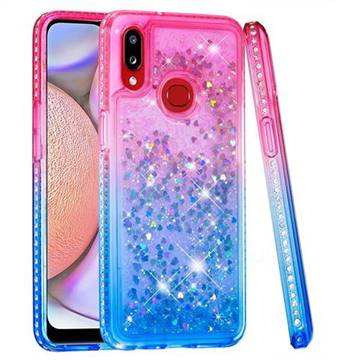 Diamond Frame Liquid Glitter Quicksand Sequins Phone Case for Samsung Galaxy A10s - Pink Blue