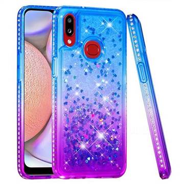 Diamond Frame Liquid Glitter Quicksand Sequins Phone Case for Samsung Galaxy A10s - Blue Purple