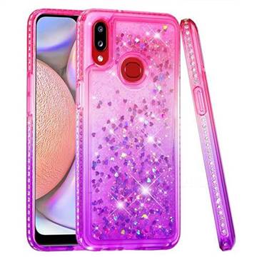 Diamond Frame Liquid Glitter Quicksand Sequins Phone Case for Samsung Galaxy A10s - Pink Purple