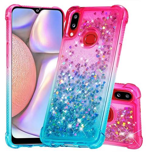 Rainbow Gradient Liquid Glitter Quicksand Sequins Phone Case for Samsung Galaxy A10s - Pink Blue