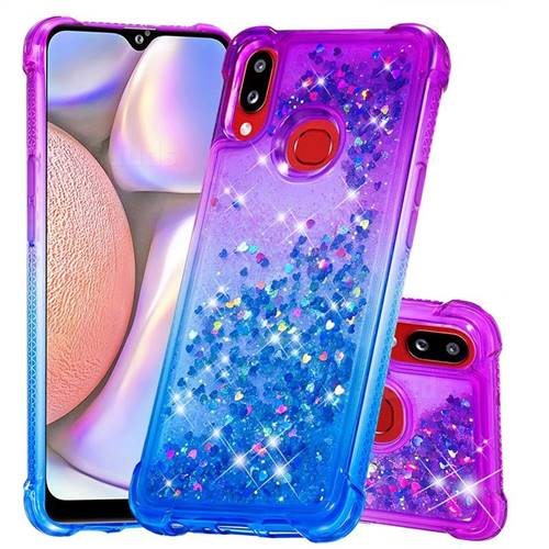 Rainbow Gradient Liquid Glitter Quicksand Sequins Phone Case for Samsung Galaxy A10s - Purple Blue