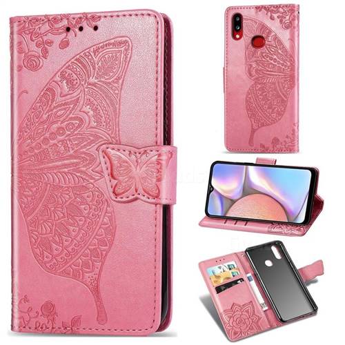 Embossing Mandala Flower Butterfly Leather Wallet Case for Samsung Galaxy A10s - Pink