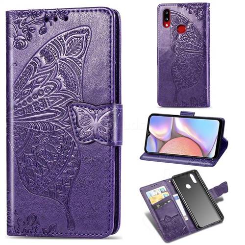 Embossing Mandala Flower Butterfly Leather Wallet Case for Samsung Galaxy A10s - Dark Purple