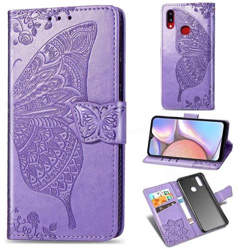 Embossing Mandala Flower Butterfly Leather Wallet Case for Samsung Galaxy A10s - Light Purple
