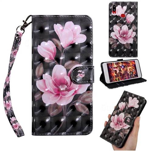 Black Powder Flower 3D Painted Leather Wallet Case for Samsung Galaxy A10s