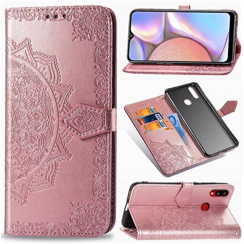 Embossing Imprint Mandala Flower Leather Wallet Case for Samsung Galaxy A10s - Rose Gold