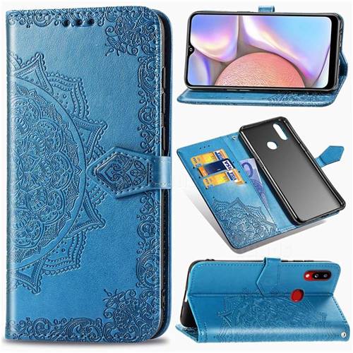 Embossing Imprint Mandala Flower Leather Wallet Case for Samsung Galaxy A10s - Blue