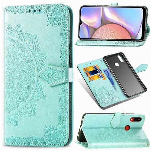 Embossing Imprint Mandala Flower Leather Wallet Case for Samsung Galaxy A10s - Green