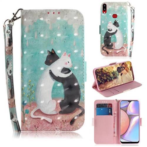 Black and White Cat 3D Painted Leather Wallet Phone Case for Samsung Galaxy A10s