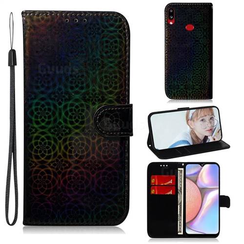 Laser Circle Shining Leather Wallet Phone Case for Samsung Galaxy A10s - Black