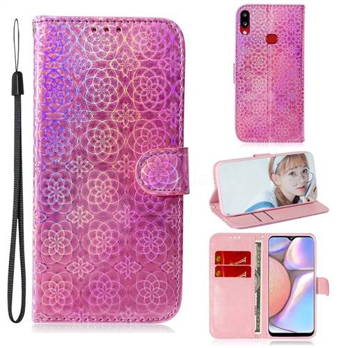 Laser Circle Shining Leather Wallet Phone Case for Samsung Galaxy A10s - Pink