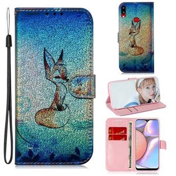 Cute Fox Laser Shining Leather Wallet Phone Case for Samsung Galaxy A10s