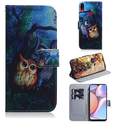 Oil Painting Owl PU Leather Wallet Case for Samsung Galaxy A10s