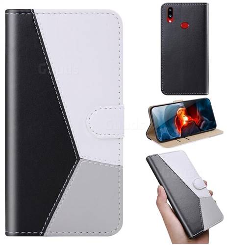 Tricolour Stitching Wallet Flip Cover for Samsung Galaxy A10s - Black