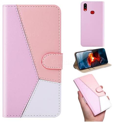 Tricolour Stitching Wallet Flip Cover for Samsung Galaxy A10s - Pink