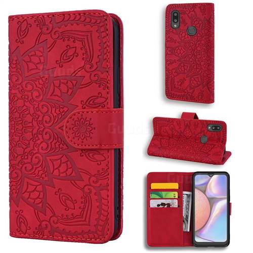Retro Embossing Mandala Flower Leather Wallet Case for Samsung Galaxy A10s - Red