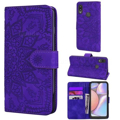 Retro Embossing Mandala Flower Leather Wallet Case for Samsung Galaxy A10s - Purple