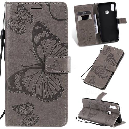 Embossing 3D Butterfly Leather Wallet Case for Samsung Galaxy A10s - Gray