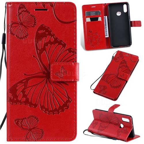 Embossing 3D Butterfly Leather Wallet Case for Samsung Galaxy A10s - Red