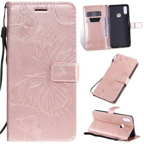 Embossing 3D Butterfly Leather Wallet Case for Samsung Galaxy A10s - Rose Gold