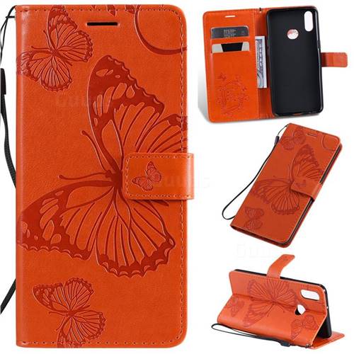 Embossing 3D Butterfly Leather Wallet Case for Samsung Galaxy A10s - Orange