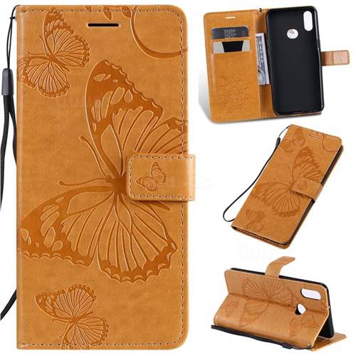 Embossing 3D Butterfly Leather Wallet Case for Samsung Galaxy A10s - Yellow