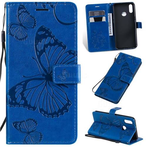 Embossing 3D Butterfly Leather Wallet Case for Samsung Galaxy A10s - Blue