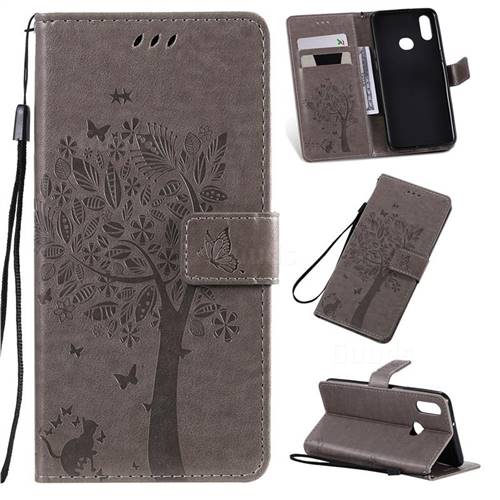 Embossing Butterfly Tree Leather Wallet Case for Samsung Galaxy A10s - Grey