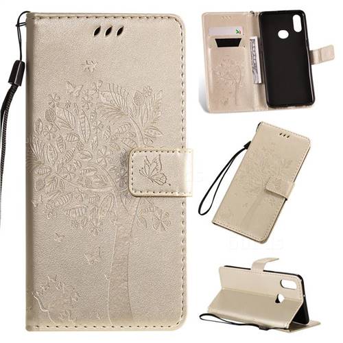 Embossing Butterfly Tree Leather Wallet Case for Samsung Galaxy A10s - Champagne