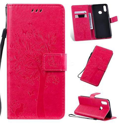 Embossing Butterfly Tree Leather Wallet Case for Samsung Galaxy A10s - Rose