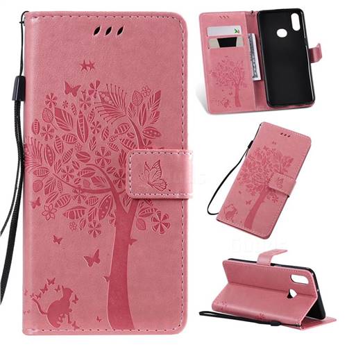 Embossing Butterfly Tree Leather Wallet Case for Samsung Galaxy A10s - Pink