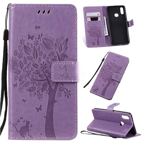 Embossing Butterfly Tree Leather Wallet Case for Samsung Galaxy A10s - Violet
