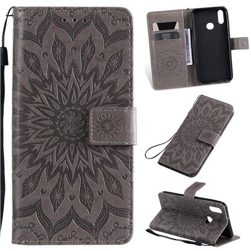 Embossing Sunflower Leather Wallet Case for Samsung Galaxy A10s - Gray