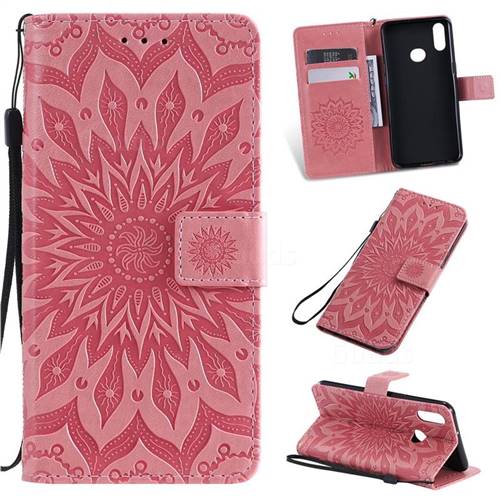 Embossing Sunflower Leather Wallet Case for Samsung Galaxy A10s - Pink