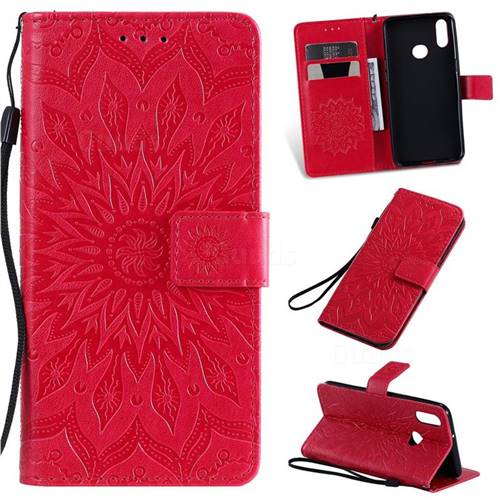Embossing Sunflower Leather Wallet Case for Samsung Galaxy A10s - Red