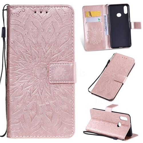 Embossing Sunflower Leather Wallet Case for Samsung Galaxy A10s - Rose Gold