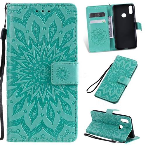 Embossing Sunflower Leather Wallet Case for Samsung Galaxy A10s - Green