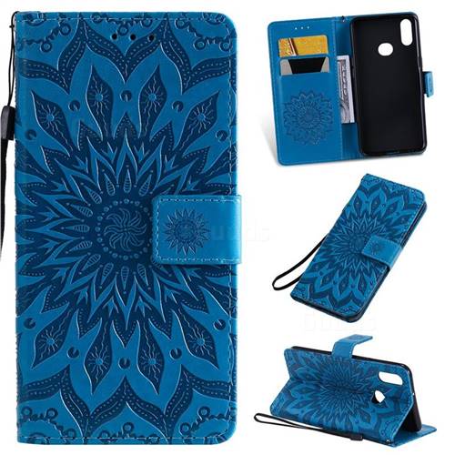 Embossing Sunflower Leather Wallet Case for Samsung Galaxy A10s - Blue