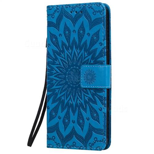 Embossing Sunflower Leather Wallet Case For Samsung Galaxy A10s - Blue 
