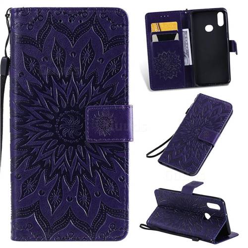 Embossing Sunflower Leather Wallet Case for Samsung Galaxy A10s - Purple