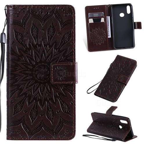 Embossing Sunflower Leather Wallet Case for Samsung Galaxy A10s - Brown