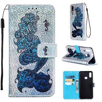 Mermaid Seahorse Sequins Painted Leather Wallet Case for Samsung Galaxy A10s