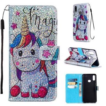 Star Unicorn Sequins Painted Leather Wallet Case for Samsung Galaxy A10s