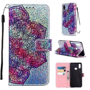 Glutinous Flower Sequins Painted Leather Wallet Case for Samsung Galaxy A10s