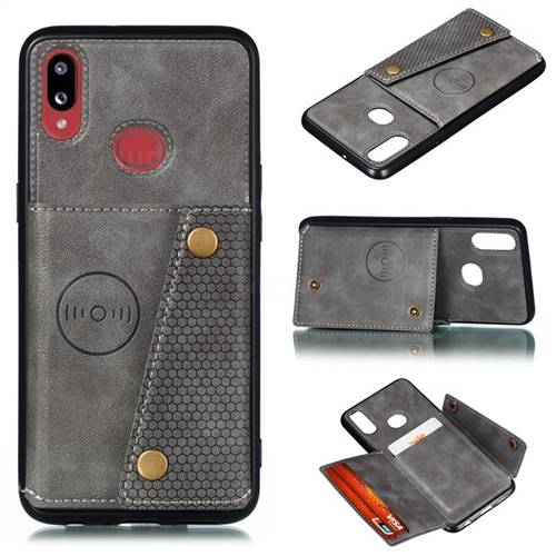 Retro Multifunction Card Slots Stand Leather Coated Phone Back Cover for Samsung Galaxy A10s - Gray