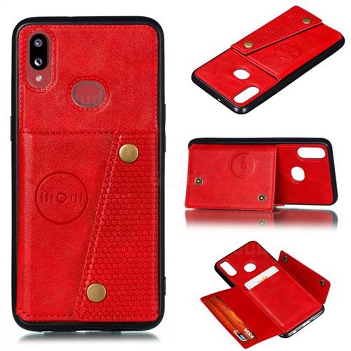Retro Multifunction Card Slots Stand Leather Coated Phone Back Cover for Samsung Galaxy A10s - Red