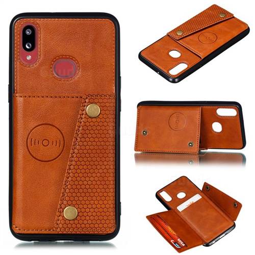 Retro Multifunction Card Slots Stand Leather Coated Phone Back Cover for Samsung Galaxy A10s - Brown